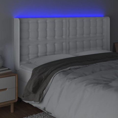 ZAGŁÓWEK DO ŁÓŻKA Z LED BIAŁY 183X16X118/128CM SZTUCZNA SKÓRA