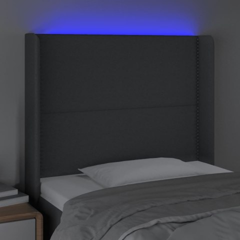ZAGŁÓWEK DO ŁÓŻKA Z LED CIEMNOSZARY 103X16X118/128CM TKANINA