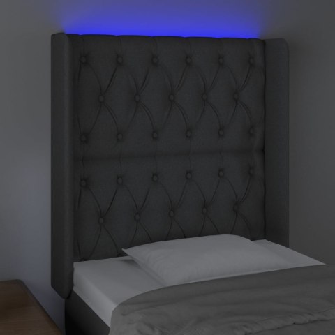 ZAGŁÓWEK DO ŁÓŻKA Z LED CIEMNOSZARY 83X16X118/128CM TKANINA