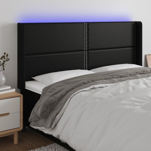 ZAGŁÓWEK DO ŁÓŻKA Z LED CZARNY 203X16X118/128CM SZTUCZNA SKÓRA