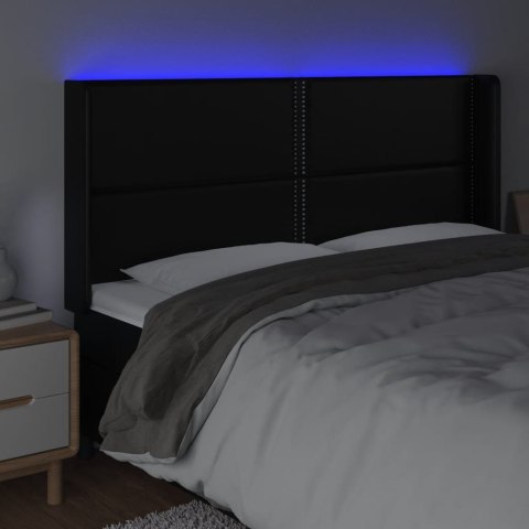 ZAGŁÓWEK DO ŁÓŻKA Z LED CZARNY 203X16X118/128CM SZTUCZNA SKÓRA