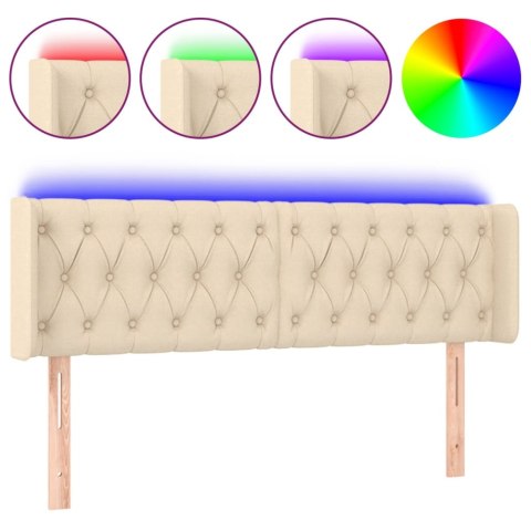 VidaXL Zagłówek do łóżka z LED, kremowy, 163x16x78/88 cm, tkanina