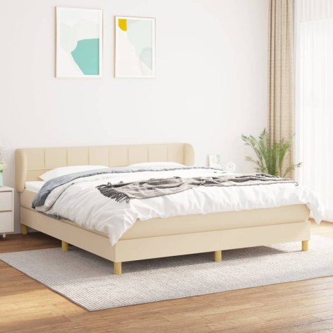 ŁÓŻKO KONTYNENTALNE Z MATERACEM KREMOWE TKANINA 160X200CM