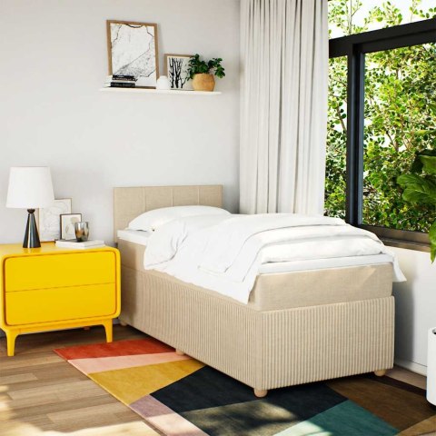 VidaXL Łóżko kontynentalne z materacem, kremowe, tkanina, 100x200 cm