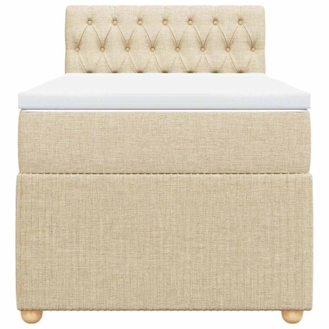 VidaXL Łóżko kontynentalne z materacem, kremowe, tkanina, 100x200 cm