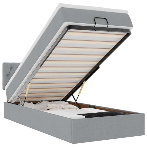 ŁÓŻKO OTOMANA Z MATERACEM JASNOSZARE 100X200CM TKANINA