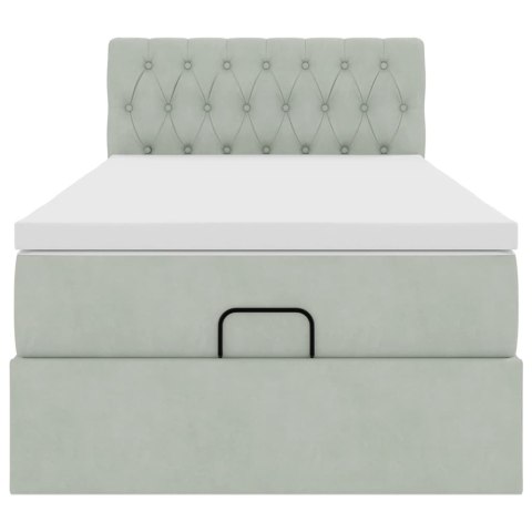 RAMA ŁÓŻKA OTOMANA Z MATERACEM SZARA 100X200CM AKSAMIT