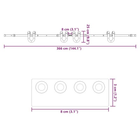 SYSTEM DO MONTAŻU DRZWI PRZESUWNYCH 366CM STAL CZARNY