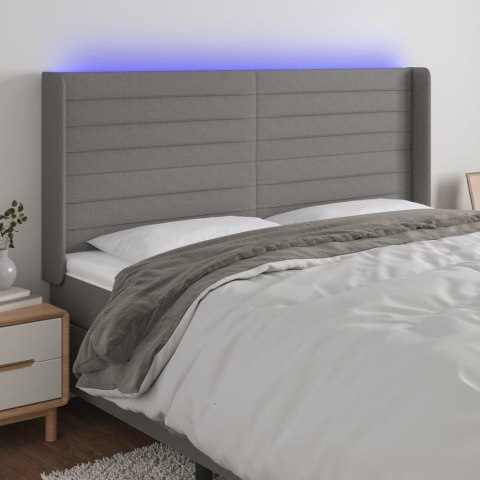 ZAGŁÓWEK DO ŁÓŻKA Z LED CIEMNOSZARY 203X16X118/128CM TKANINA