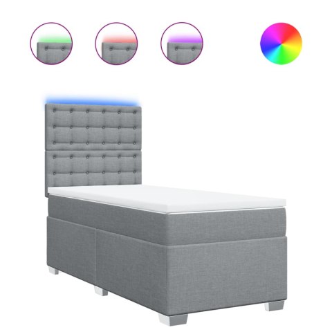 ŁÓŻKO KONTYNENTALNE Z MATERACEM JASNOSZARE TKANINA 100X200CM