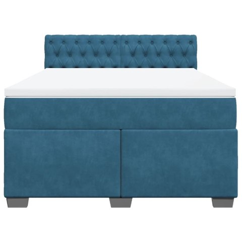 VidaXL Łóżko kontynentalne z materacem, niebieskie, 140x190cm, aksamit