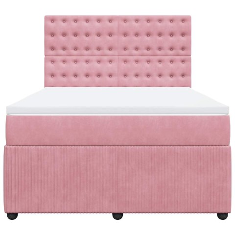 VidaXL Łóżko kontynentalne z materacem, różowe, 140x200 cm, aksamit