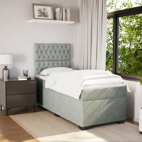 ŁÓŻKO KONTYNENTALNE Z MATERACEM JASNOSZARE AKSAMIT 100X200CM