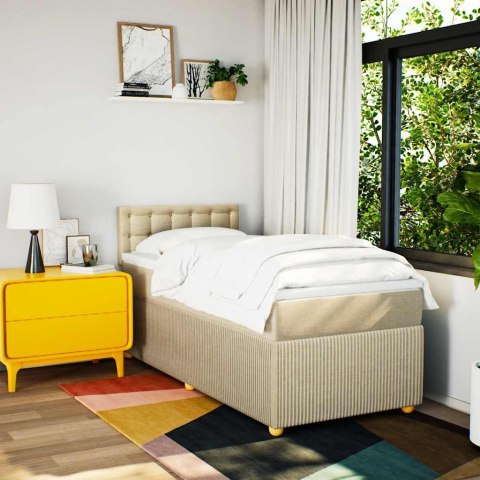 VidaXL Łóżko kontynentalne z materacem, kremowe, tkanina, 100x200 cm