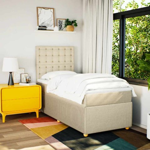 VidaXL Łóżko kontynentalne z materacem, kremowe, tkanina, 80x200 cm