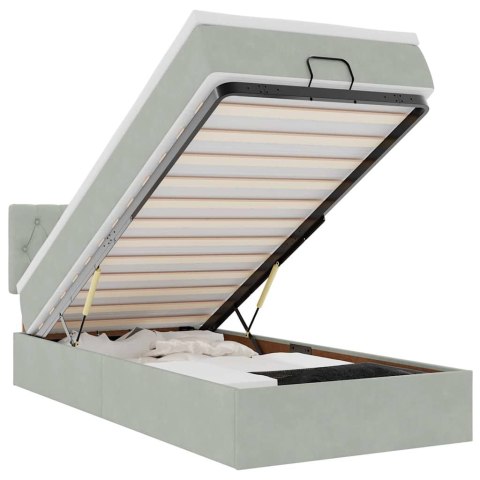 RAMA ŁÓŻKA OTOMANA Z MATERACEM SZARA 90X200CM AKSAMIT