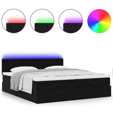 RAMA ŁÓŻKA OTOMANA Z MATERACAMI CZARNA 200X200CM AKSAMIT