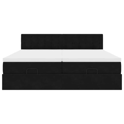 RAMA ŁÓŻKA OTOMANA Z MATERACAMI CZARNA 200X200CM AKSAMIT