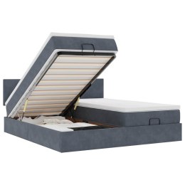 RAMA ŁÓŻKA OTOMANA Z MATERACAMI SZARA 200X200CM AKSAMIT