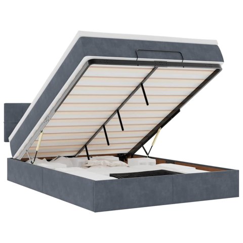 RAMA ŁÓŻKA OTOMANA Z MATERACEM SZARA 140X190CM AKSAMIT