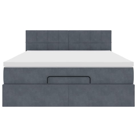 RAMA ŁÓŻKA OTOMANA Z MATERACEM SZARA 140X190CM AKSAMIT