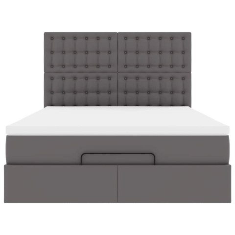 RAMA ŁÓŻKA OTOMANA Z MATERACEM SZARA 140X200CM EKOSKÓRA