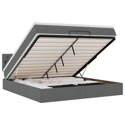 RAMA ŁÓŻKA OTOMANA Z MATERACEM SZARA 160X200CM TKANINA