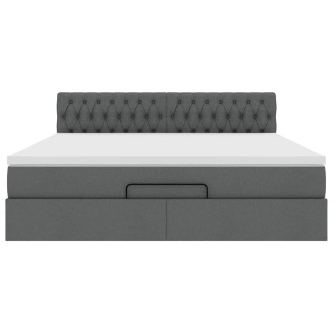 RAMA ŁÓŻKA OTOMANA Z MATERACEM SZARA 160X200CM TKANINA