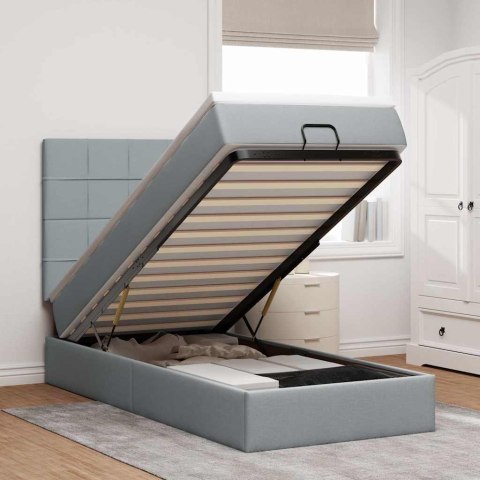 ŁÓŻKO OTTOMAN Z MATERACEM I LED JASNOSZARY 90X200CM TKANINA