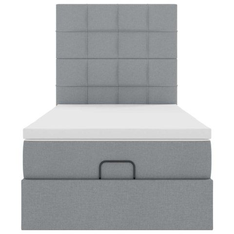 ŁÓŻKO OTTOMAN Z MATERACEM I LED JASNOSZARY 90X200CM TKANINA
