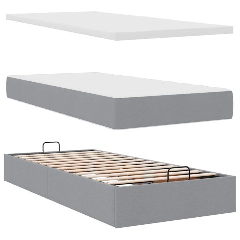ŁÓŻKO OTTOMAN Z MATERACEM I LED JASNOSZARY 90X200CM TKANINA