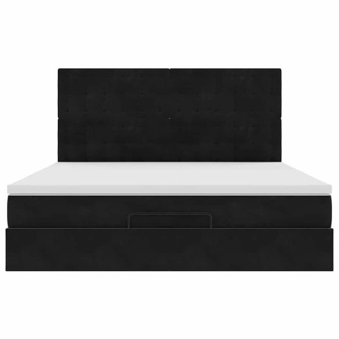 RAMA ŁÓŻKA OTOMANA Z MATERACAMI CZARNA 160X200CM AKSAMIT
