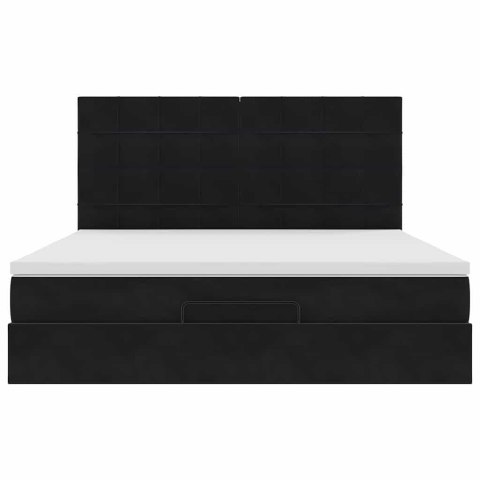 RAMA ŁÓŻKA OTOMANA Z MATERACAMI CZARNA 160X200CM AKSAMIT