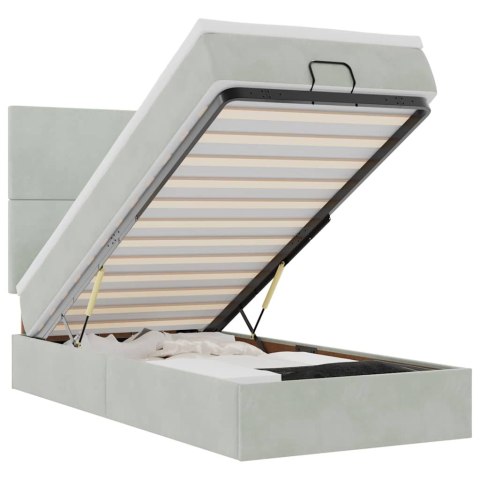 RAMA ŁÓŻKA OTOMANA Z MATERACAMI SZARA 100X200CM AKSAMIT