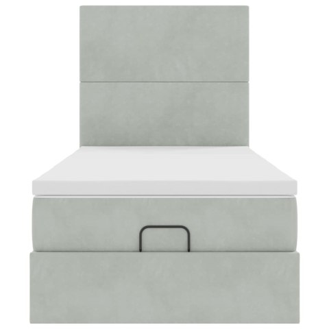 RAMA ŁÓŻKA OTOMANA Z MATERACAMI SZARA 100X200CM AKSAMIT