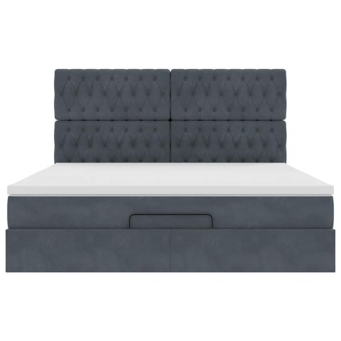 RAMA ŁÓŻKA OTOMANA Z MATERACAMI SZARA 160X200CM AKSAMIT