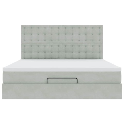 RAMA ŁÓŻKA OTOMANA Z MATERACAMI SZARA 160X200CM AKSAMIT