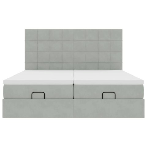 RAMA ŁÓŻKA OTOMANA Z MATERACAMI SZARA 180X200CM AKSAMIT