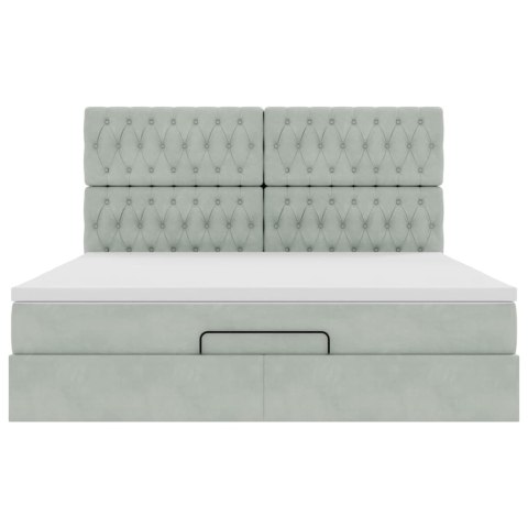 RAMA ŁÓŻKA OTOMANA Z MATERACAMI SZARA 180X200CM AKSAMIT