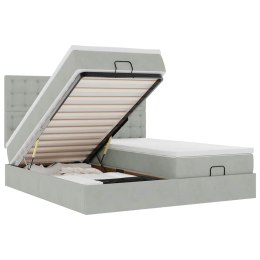 RAMA ŁÓŻKA OTOMANA Z MATERACAMI SZARA 200X200CM AKSAMIT