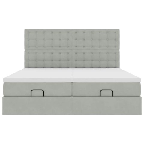 RAMA ŁÓŻKA OTOMANA Z MATERACAMI SZARA 200X200CM AKSAMIT