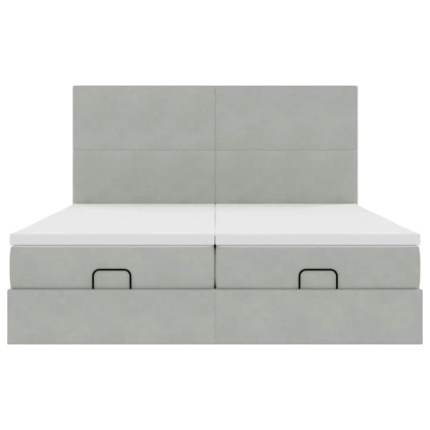 RAMA ŁÓŻKA OTOMANA Z MATERACAMI SZARA 200X200CM AKSAMIT