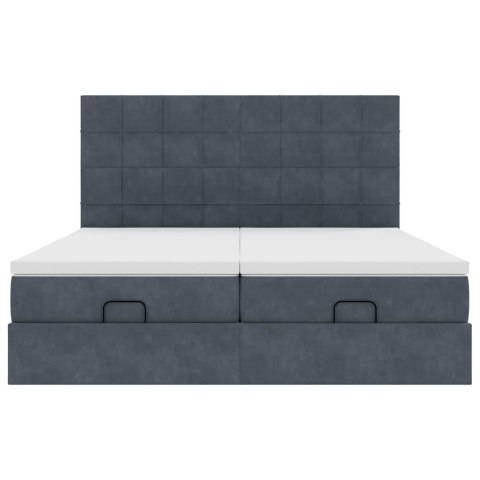 RAMA ŁÓŻKA OTOMANA Z MATERACAMI SZARA 200X200CM AKSAMIT