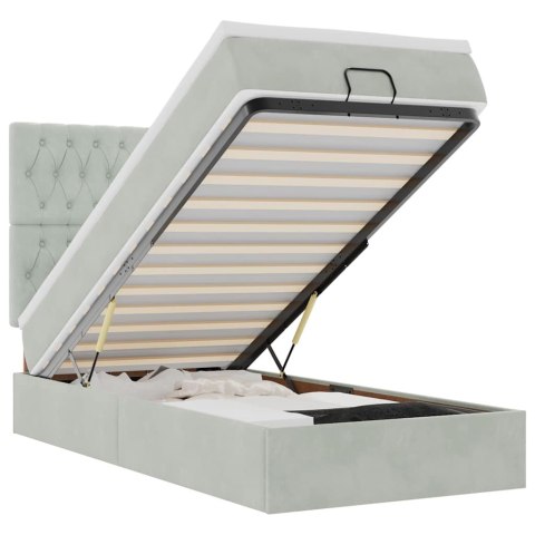 RAMA ŁÓŻKA OTOMANA Z MATERACAMI SZARA 90X200CM AKSAMIT