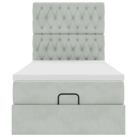 RAMA ŁÓŻKA OTOMANA Z MATERACAMI SZARA 90X200CM AKSAMIT