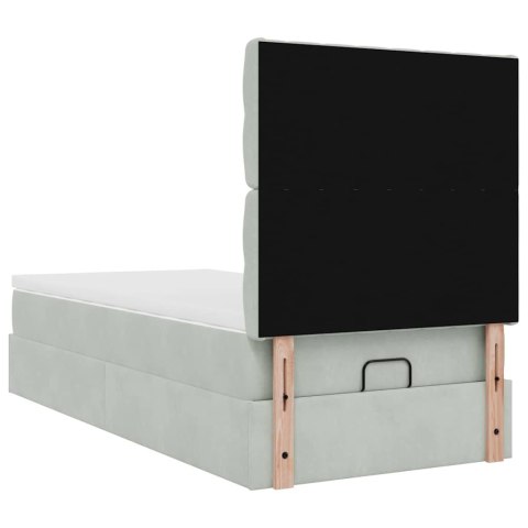 RAMA ŁÓŻKA OTOMANA Z MATERACAMI SZARA 90X200CM AKSAMIT