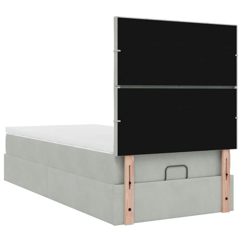 RAMA ŁÓŻKA OTOMANA Z MATERACAMI SZARA 90X200CM AKSAMIT