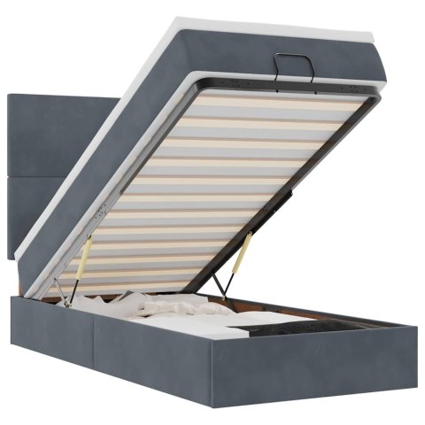 RAMA ŁÓŻKA OTOMANA Z MATERACAMI SZARA 90X200CM AKSAMIT