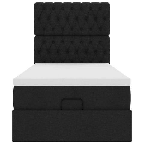 RAMA ŁÓŻKA OTOMANA Z MATERACEM CZARNA 90X200CM TKANINA