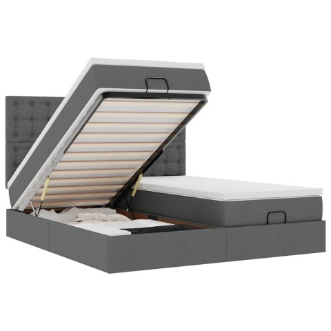 RAMA ŁÓŻKA OTOMANA Z MATERACAMI SZARA 180X200CM TKANINA